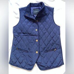 Talbots Vest Women's XS Navy V-Hem Stretch-Side-Panels Quilted Snap Closure